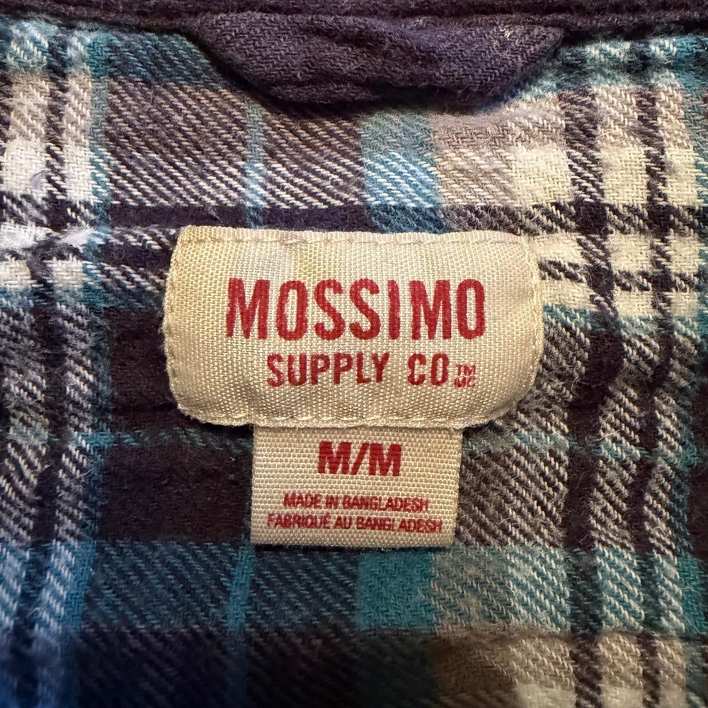 Mossimo Supply Co Mens Blue Plaid Flannel Button Down Shirt Long Sleeve L - Picture 2 of 9